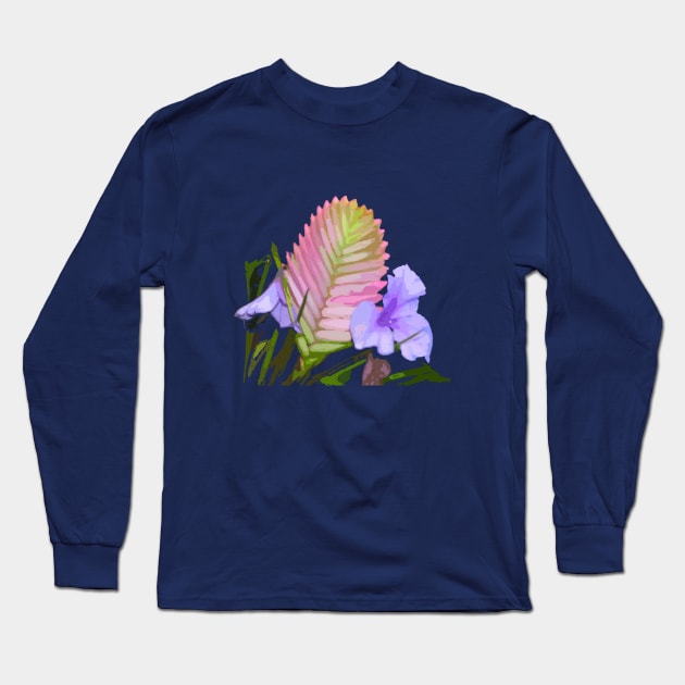 Pink Quill, Blue Flowered Torch,Tillandsia Long Sleeve T-Shirt by NadJac